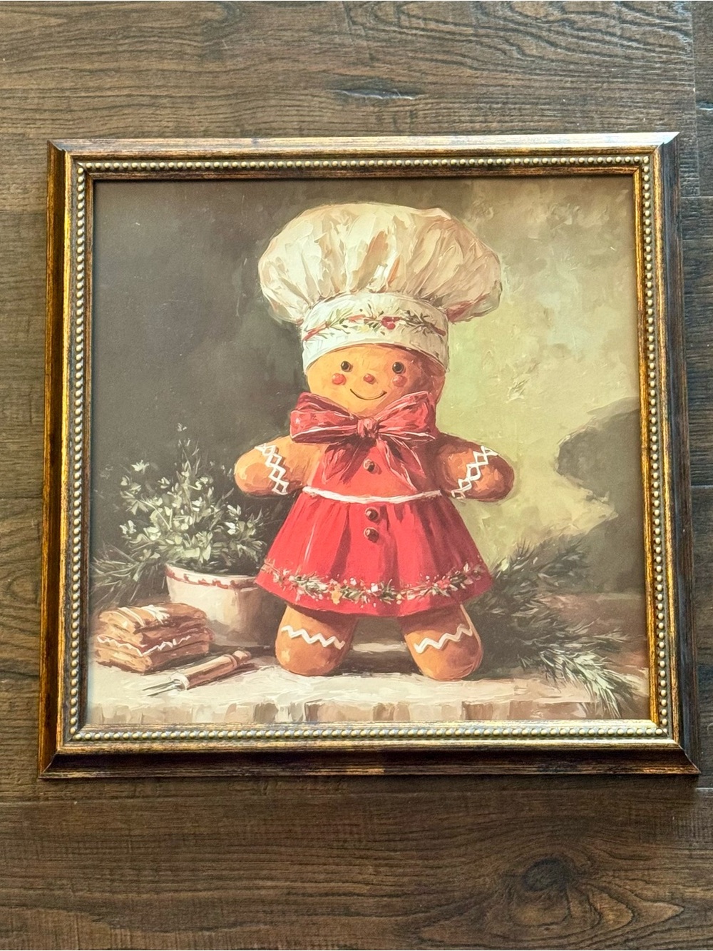 Framed Gingerbread Chef Wall Art vintage look - Red
